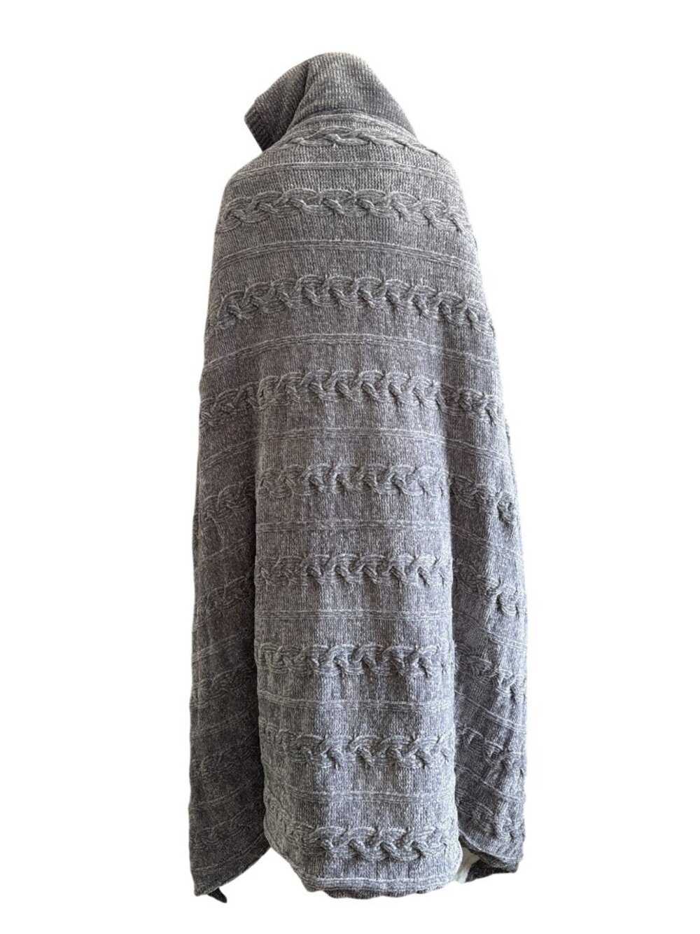 Soft Surroundings Chenille Sherpa Wearable Hooded Cable Knit Throw 46 x 78 - Picture 2 of 14